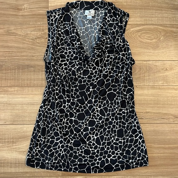 Worthington Stretch Black and White Sleeveless Shirt with Cowl Neck, Size Small - Picture 1 of 6